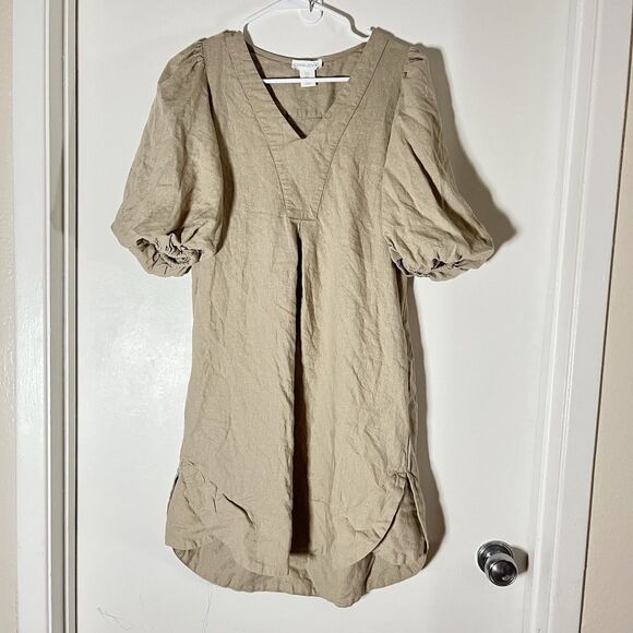 Cynthia Rowley Linen Blend Dress Sz S Women's Pufff Sleeve Mini w Pockets - Picture 1 of 8